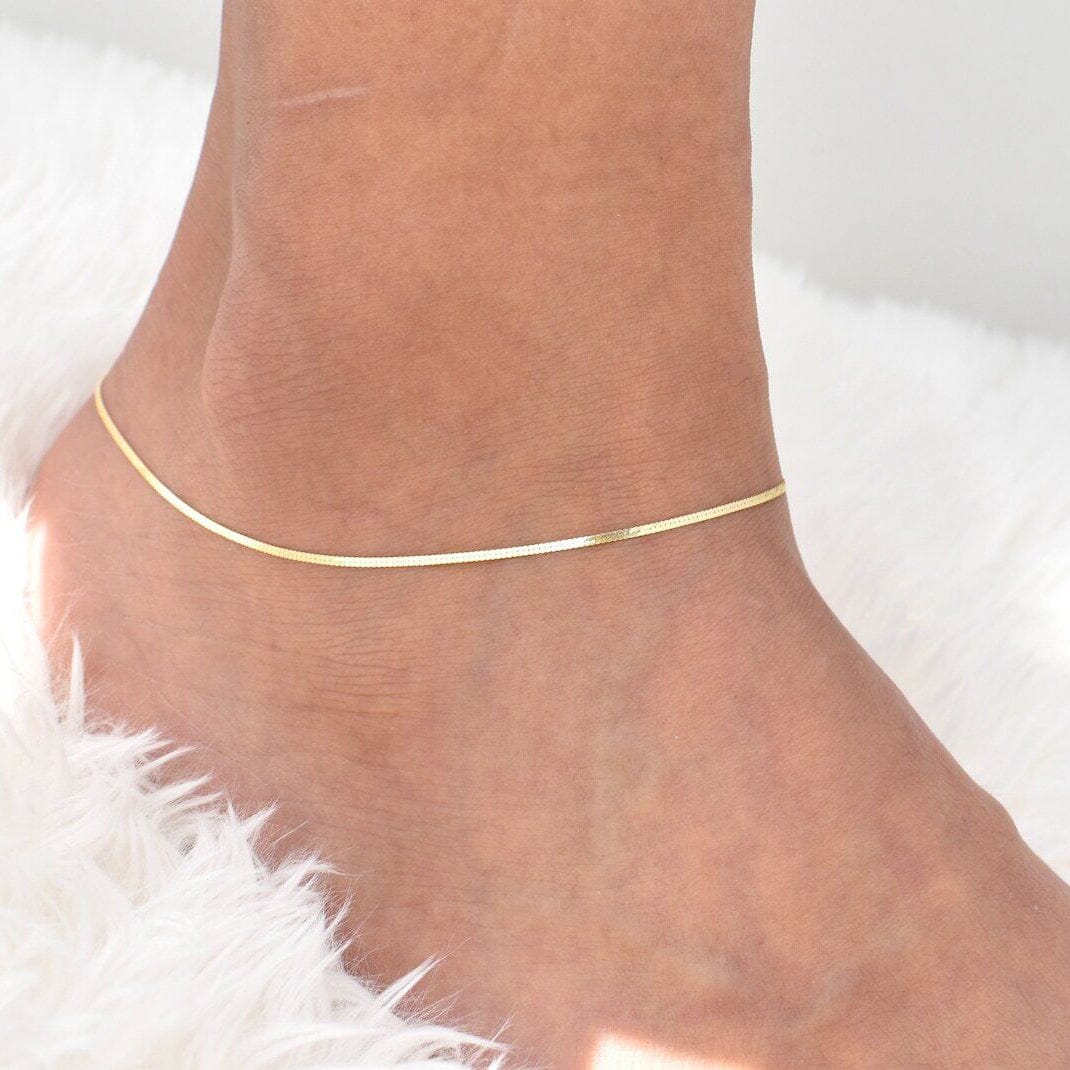 DailySale 14k Solid Yellow Gold High Polish Herringbone Necklace Anklet 10"