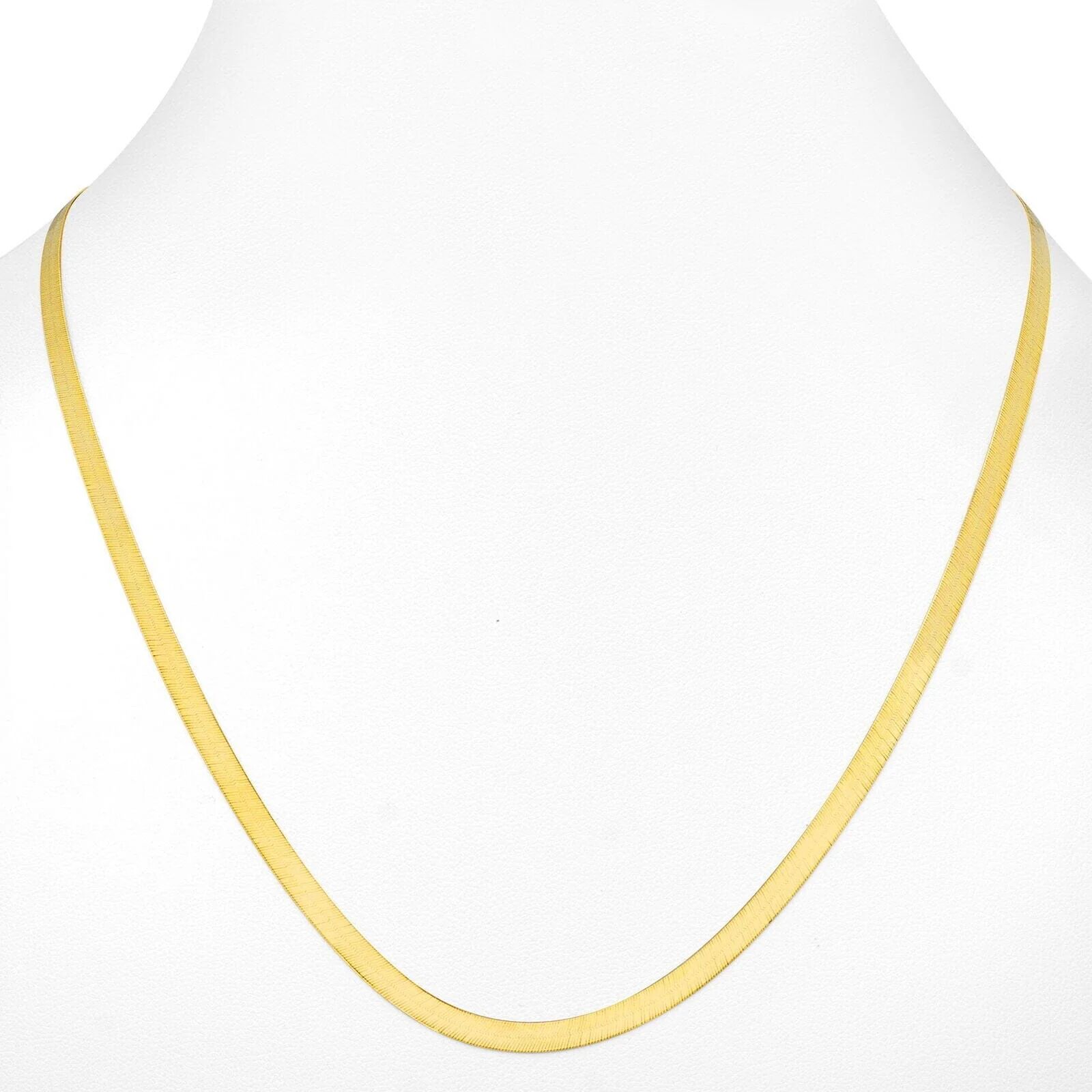 DailySale 14K Yellow Gold Solid Womens 4mm High Polish Silk Herringbone Chain Necklace