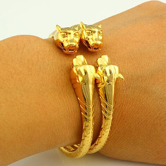 DailySale 2-Piece Set: 18k Yellow Gold Filled High Polish Finish Lion Adjustable Bangle