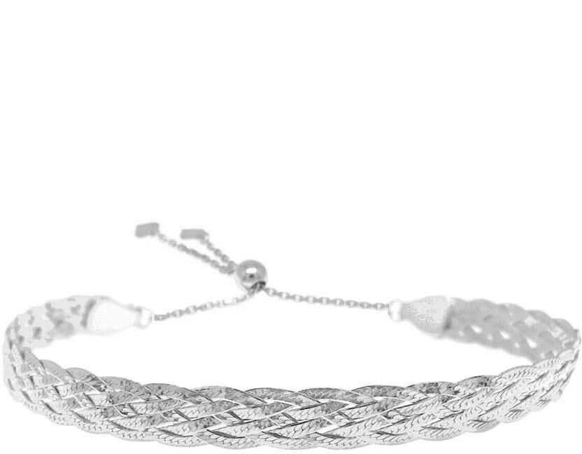 DailySale Italian Made Sterling Silver Braided Herringbone Bracelet by Verona