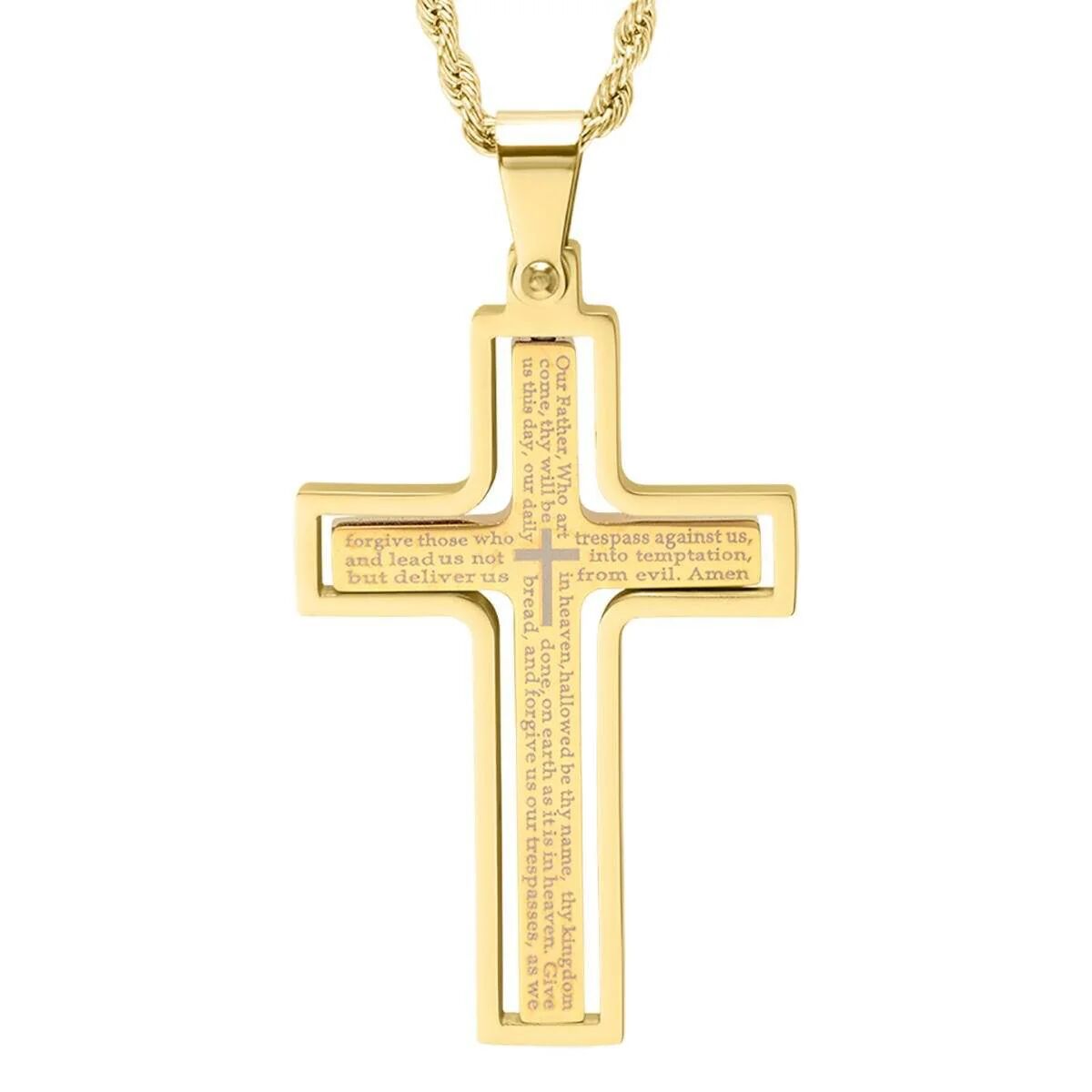 DailySale Men's Stainless Steel The Lord's Prayer Rotating Cross Pendant Necklace