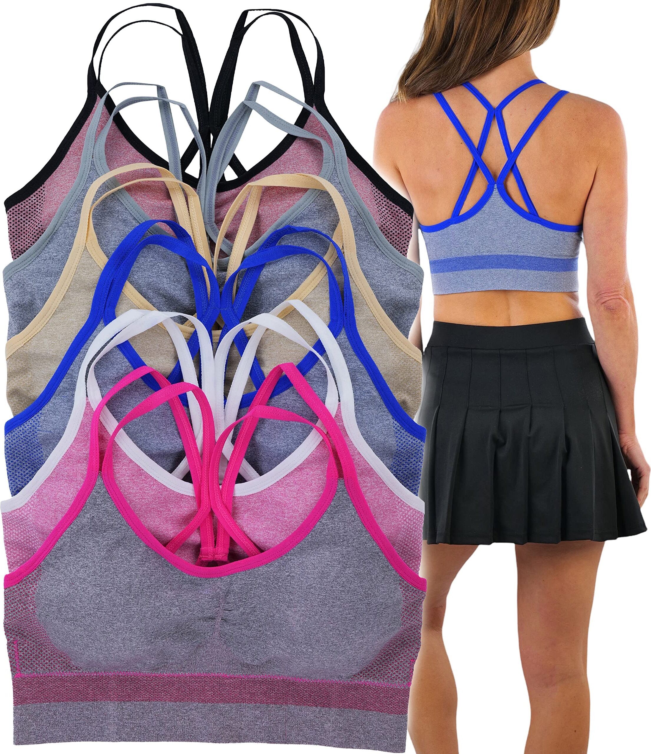 DailySale 6-Pack: ToBeInStyle Women's Contrast Straps and Trim wStrappy Back Wire Free Padded Sport Bralettes