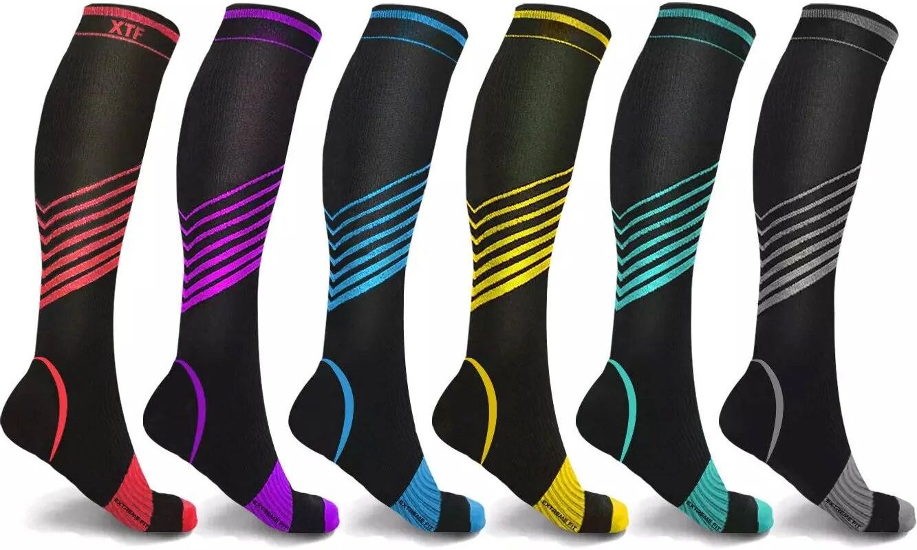 DailySale 6-Pair: Ultra V-Striped Knee-High Compression Socks