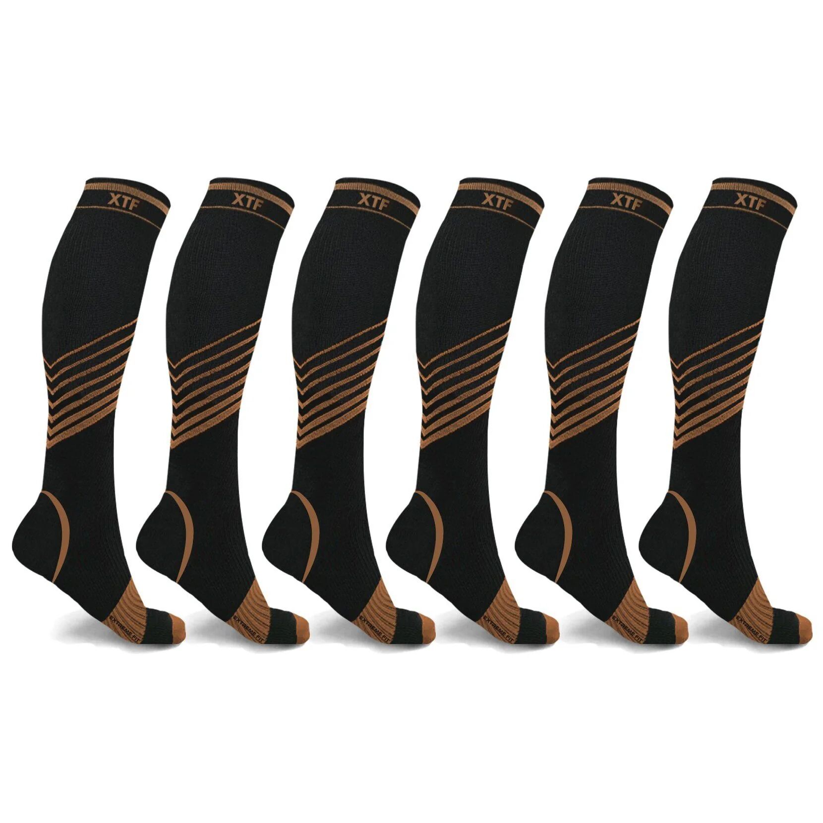 DailySale 6-Pairs: Ultra V-Striped Knee-Length Compression Socks