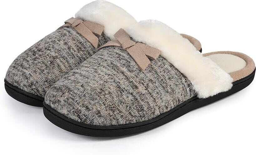 DailySale Roxoni Women Slipper Cozy Memory Foam, Fuzzy Warm Faux Fur, Anti-Skid Rubber Sole