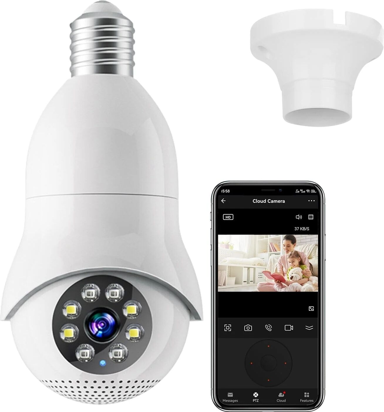 DailySale E27 WiFi Bulb Camera 1080P FHD WiFi IP Pan Tilt Security Surveillance Camera