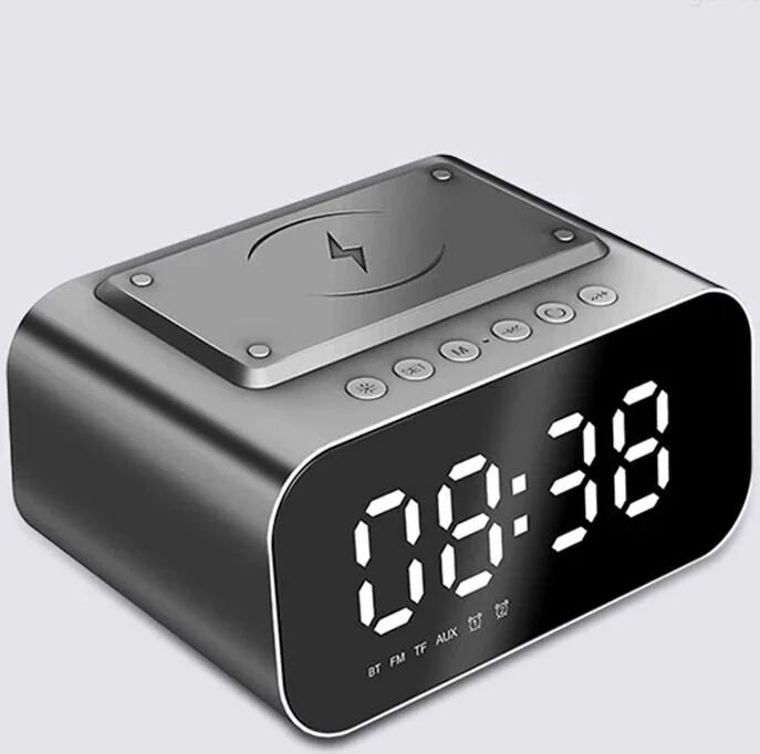 DailySale Wireless Charger Alarm Clock Bluetooth Speaker LED Smart Digital Clock