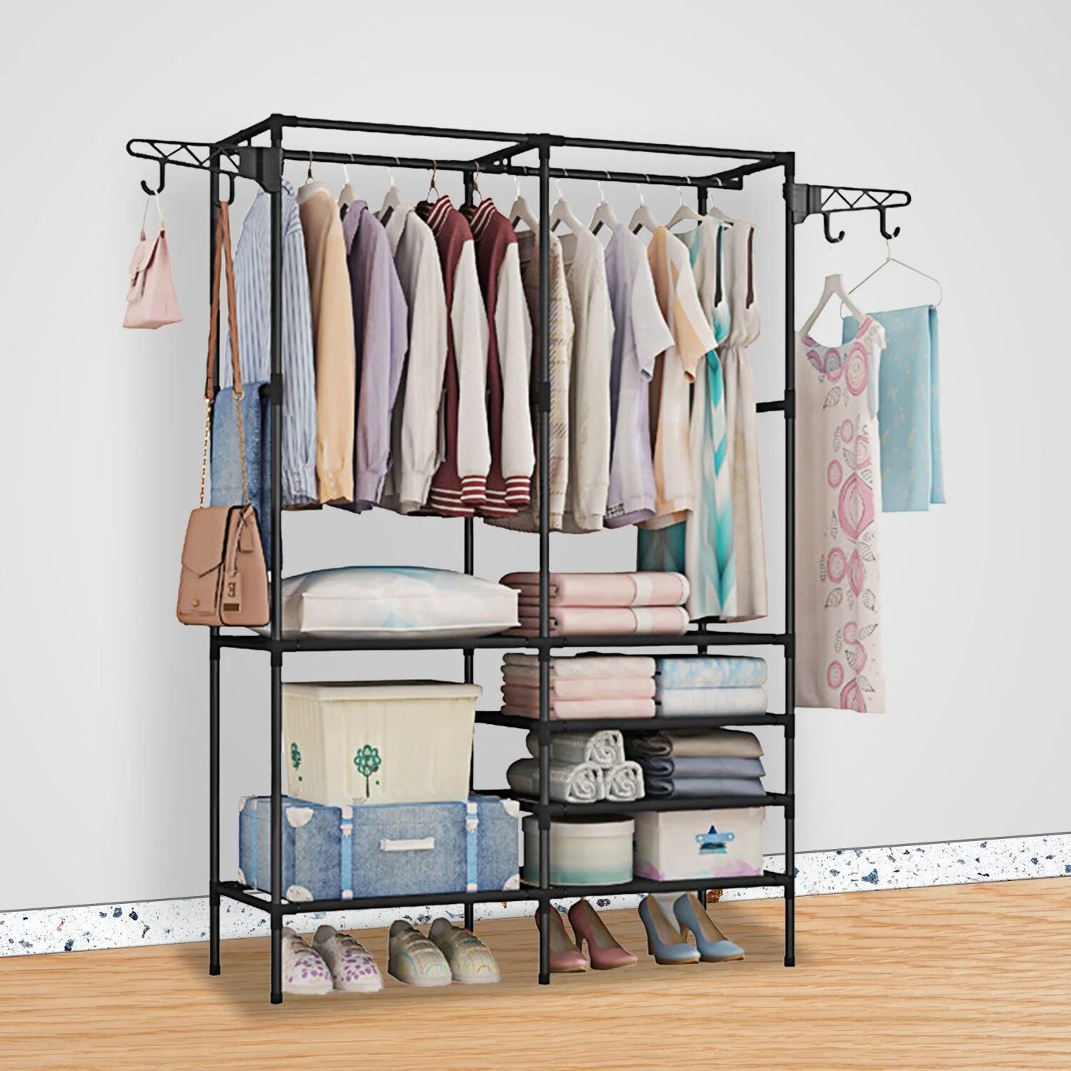 DailySale Metal Garment Rack Shoe Clothing Organizer Shelves