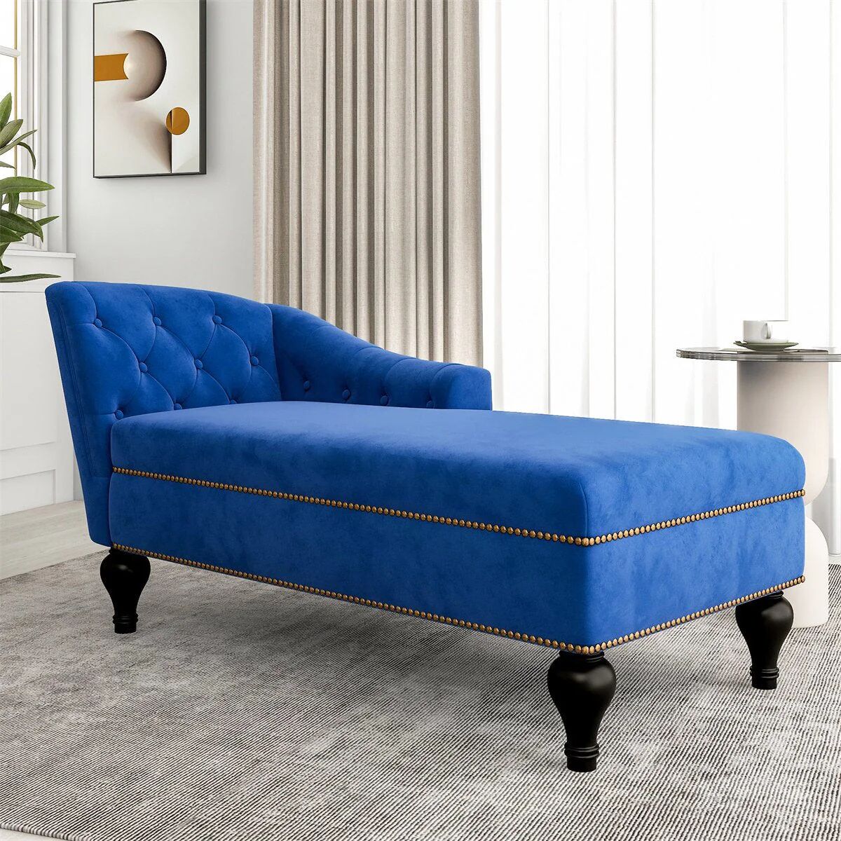 DailySale Chaise Lounge Indoor Chair Tufted Fabric, Sleeper Lounge Sofa