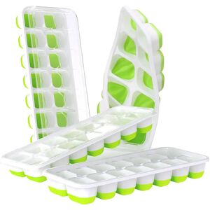 DailySale 4-Pack: Easy-Release Silicone & Flexible 14-Ice Cube Trays with Spill-Resistant Removable Lid