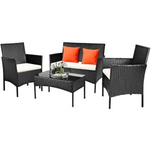 DailySale 4-Piece: Cushioned Sofa Set with Glass Coffee Table