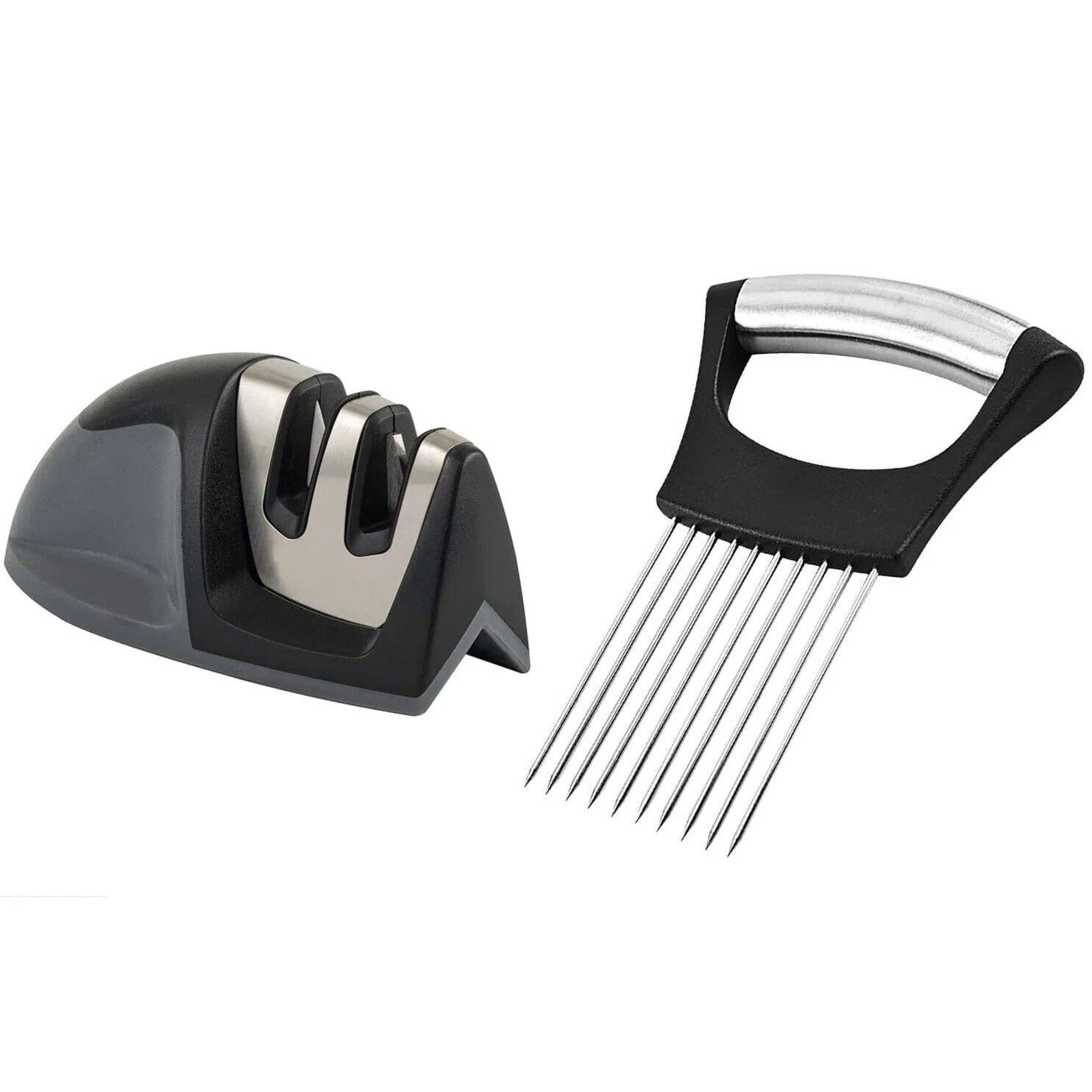 DailySale 2-Pack: Ultra Sharp Knife Sharpener and Stainless Steel Vegetable and Meat Slicer Holder