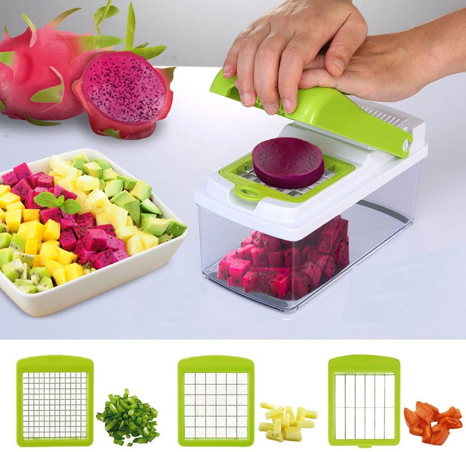 DailySale Vegetable Slicer Set with 3 Blades Stainless Steel Food Chopper