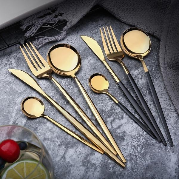 DailySale 4-Pieces: Mirror Polish Dinnerware Set Stainless Steel Cutlery Set Flat Tableware