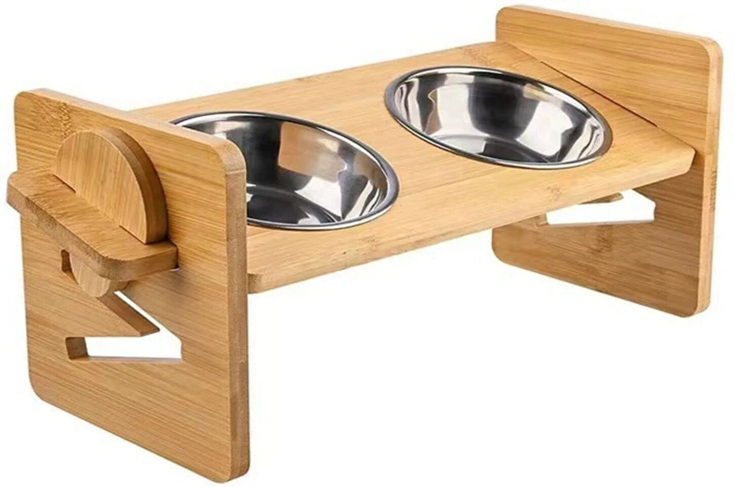 DailySale 5Tilt Bamboo Double Elevated Dog Bowls with 4 Adjustable Heights