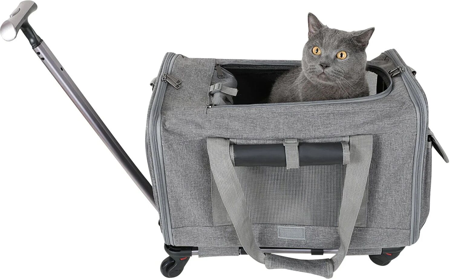 DailySale Airline Approved Rolling Pet Carrier with Telescopic Handle Shoulder Strap