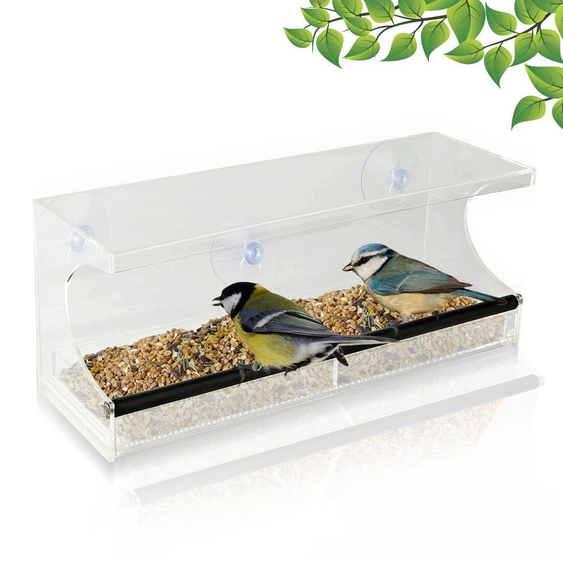 DailySale Window Bird Feeder- See-Through Acrylic - Clear, Removable Slide Out Tray