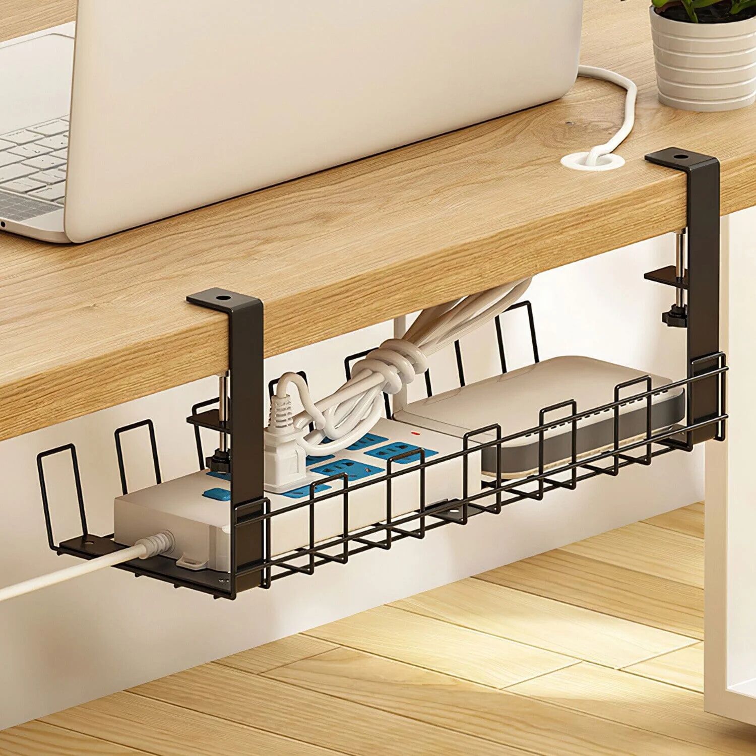 DailySale Under Desk Cable Management Tray 15.2in No Drill Desk Cable Cord Organizer