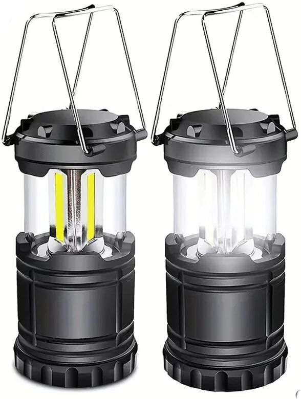 DailySale 2-Pieces: Super Bright LED Camping Lantern - Portable and Collapsible Emergency Flashlight with Battery Power