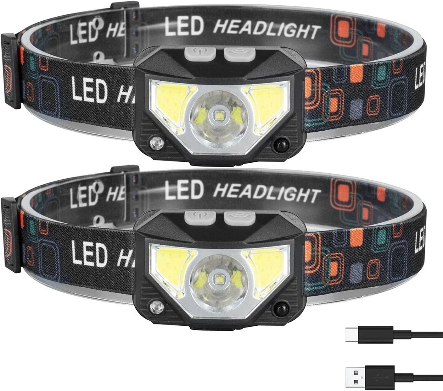 DailySale 2-Pack: Rechargeable Motion Sensor Headlamp 6 Light Modes Headlight