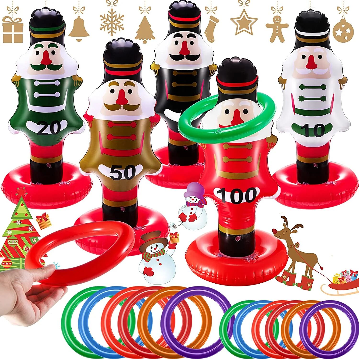 DailySale 5-Pack: Christmas Nutcrackers Ring Toss Christmas Party Games Toys