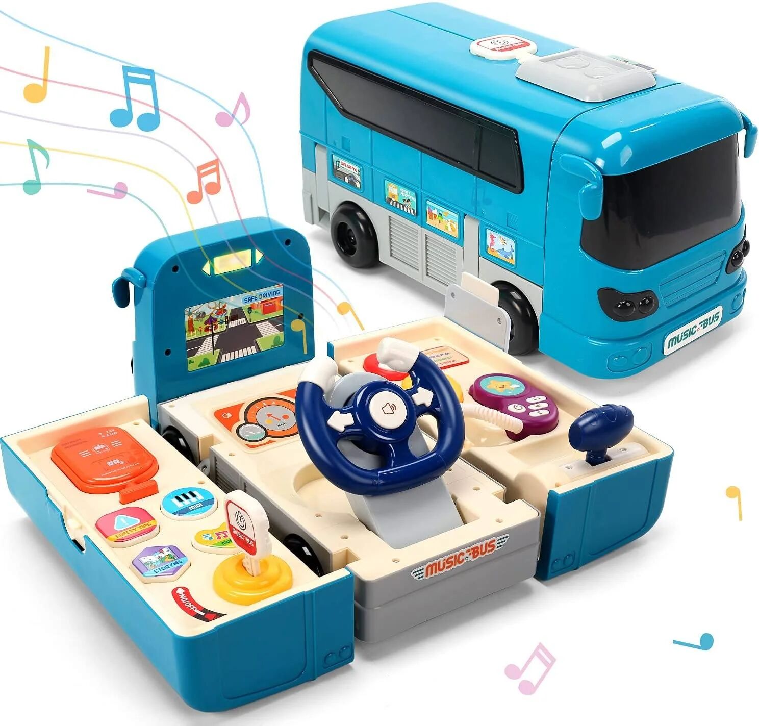 DailySale Kids Play Bus Vehicle with Sound and Light Simulation Steering Wheel Toy for Toddler