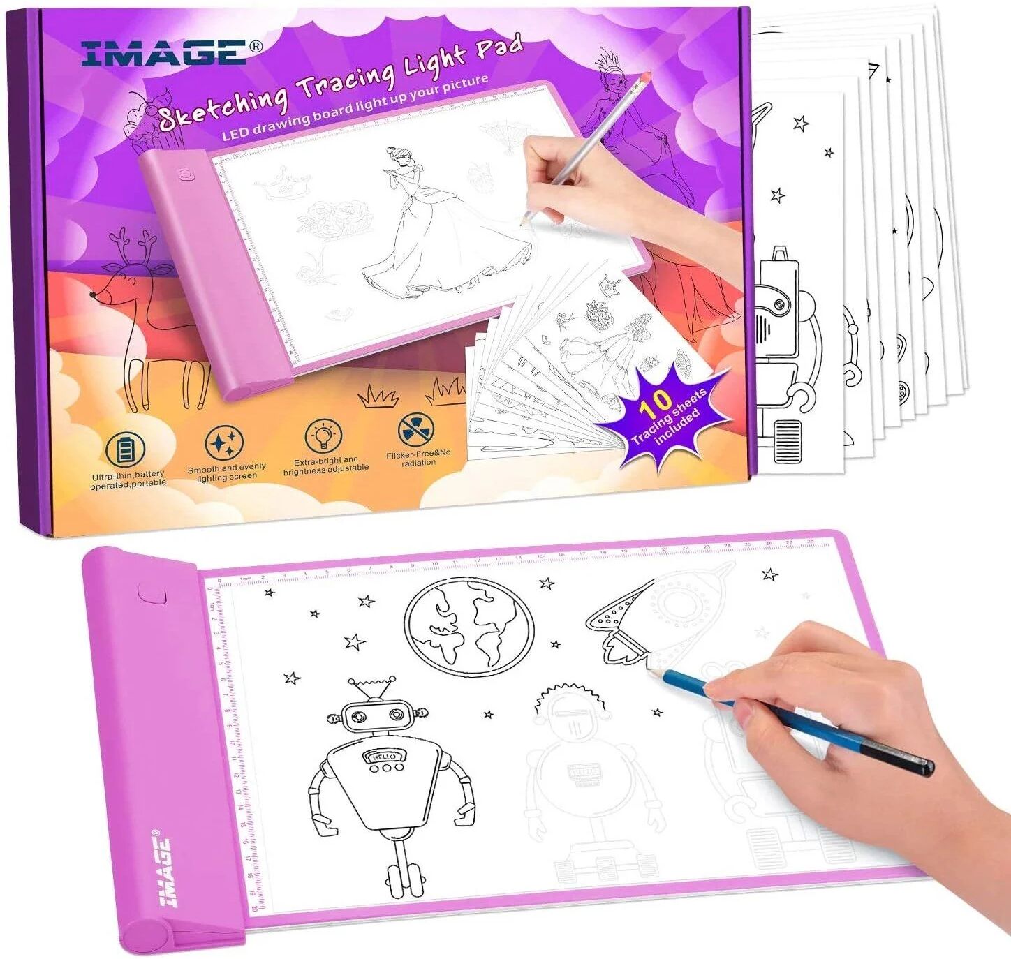 DailySale Light-up Tracing Pad Pink Coloring Drawing Art Gift Toy