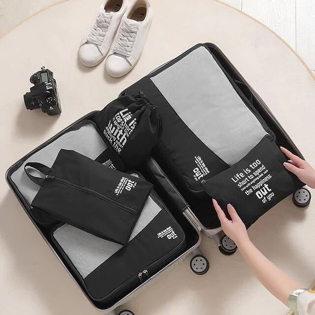 DailySale 6-Pieces: Travel Luggage Organizers Set Packing Cubes with Shoe Bag Cosmetics Accessories