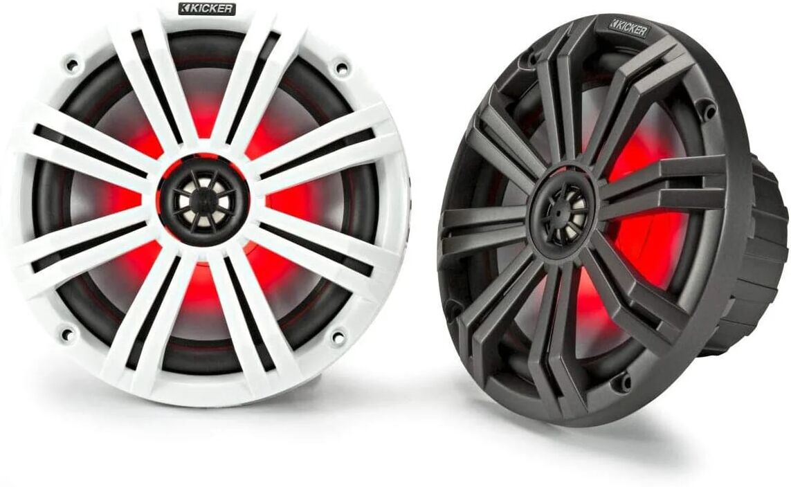 DailySale KICKER Pair 45KM84L 8" 600 Watt Marine Boat Waterproof Speakers wLED's KM8 (Refurbished)