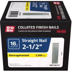 Grip-Rite 2-1/2 in. L X 16 Ga. Straight Strip Electro Galvanized Finish Nails 2500 pk