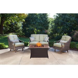 Hanover Ventura 4 pc Cocoa Stone Steel Fire Pit Set Vintage Meadow