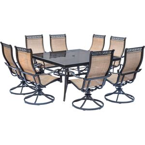 Hanover Monaco 9 pc Bronze Aluminum Swivel Dining Set