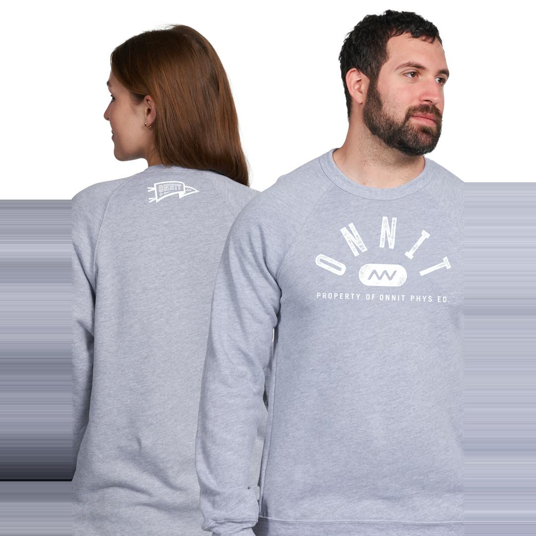 Onnit Phys Ed Crewneck Sweatshirt Gray/White - MEDIUM