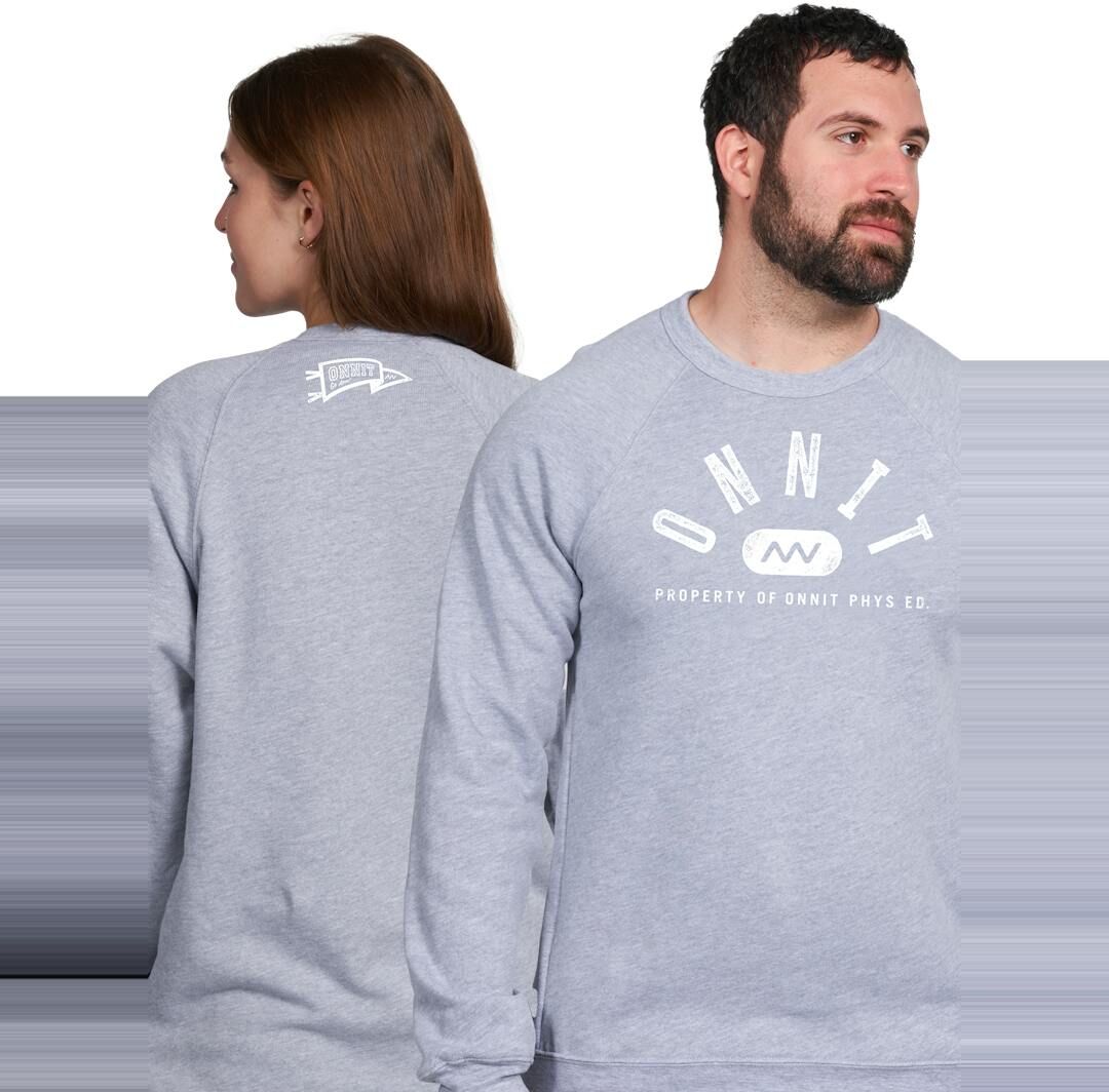 Onnit Phys Ed Crewneck Sweatshirt Gray/White - SMALL