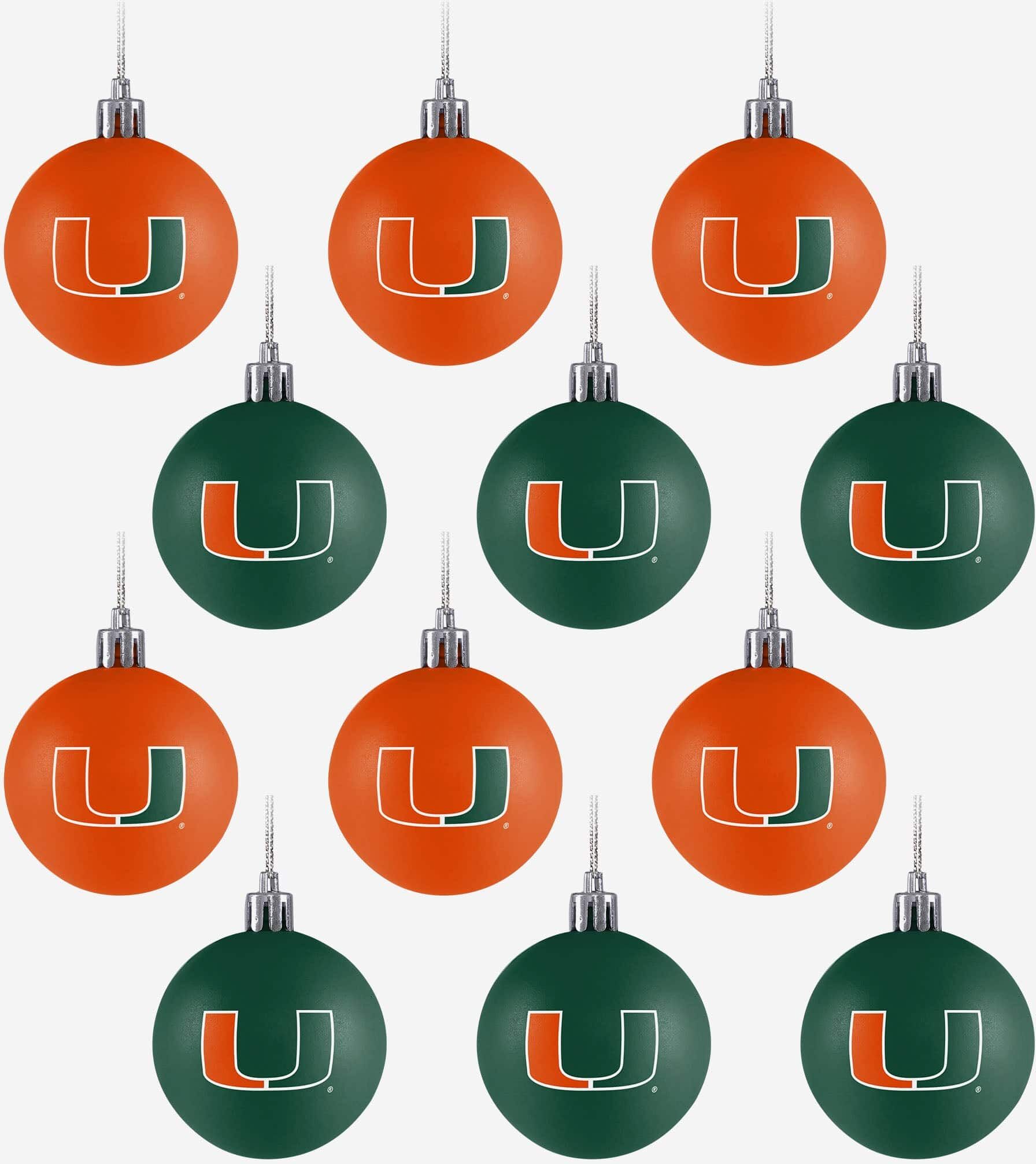 FOCO Miami Hurricanes 12 Pack Plastic Ball Ornament Set -