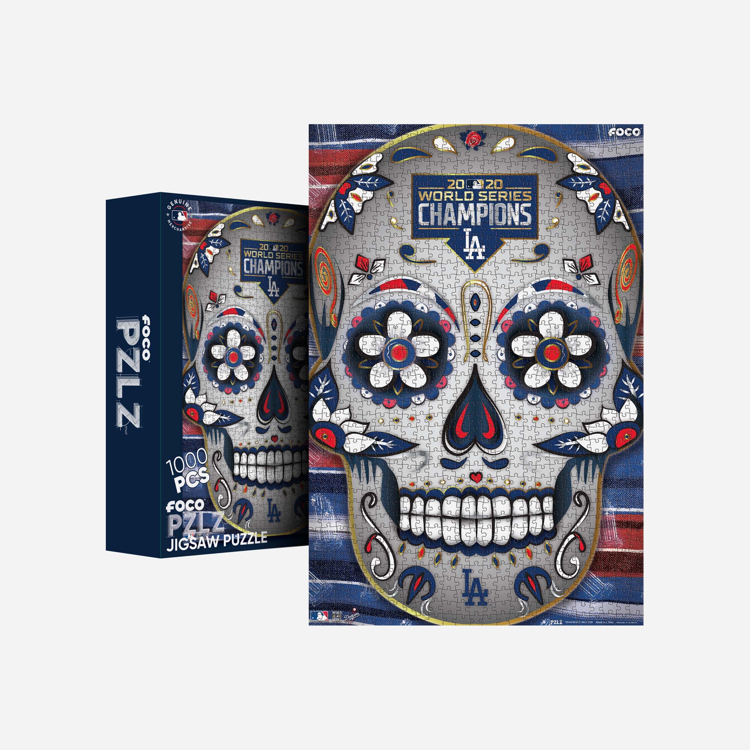 FOCO Los Angeles Dodgers 2020 World Series Champions Day Of The Dead 1000 Piece Jigsaw PZLZ -