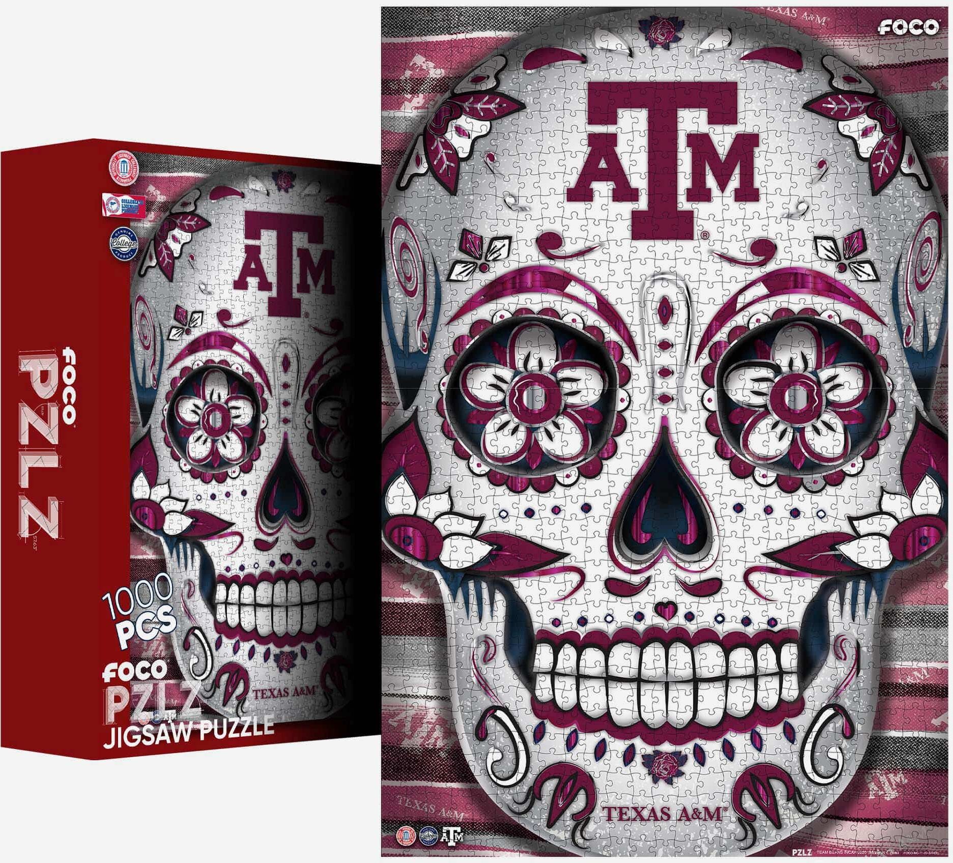 FOCO Texas A&M Aggies Sugar Skull 1000 Piece Jigsaw Puzzle PZLZ -