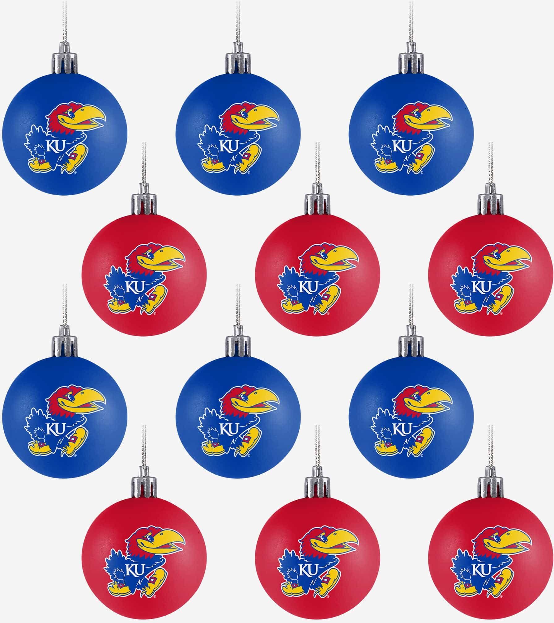 FOCO Kansas Jayhawks 12 Pack Plastic Ball Ornament Set -