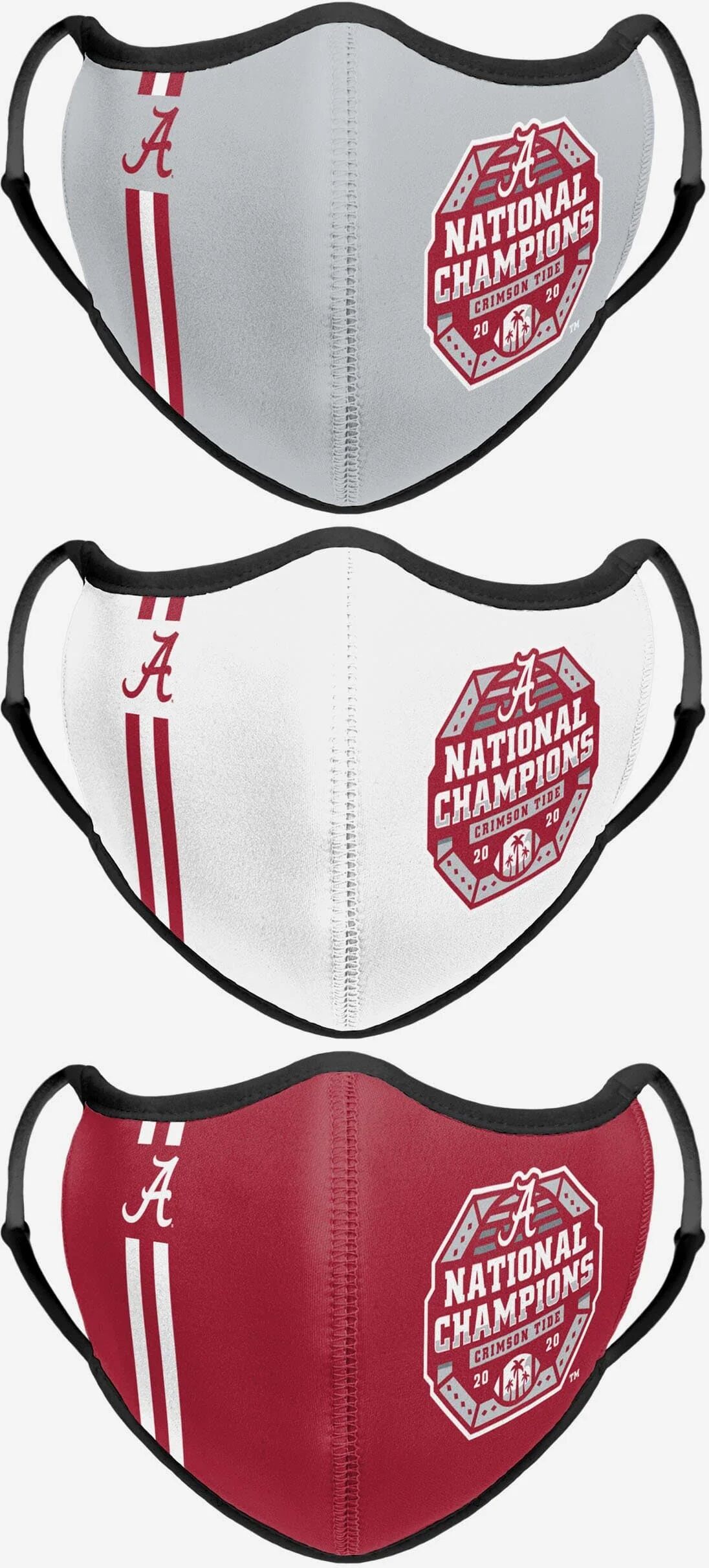 FOCO Alabama Crimson Tide 2020 Football National Champions Sport 3 Pack Face Cover - Unisex