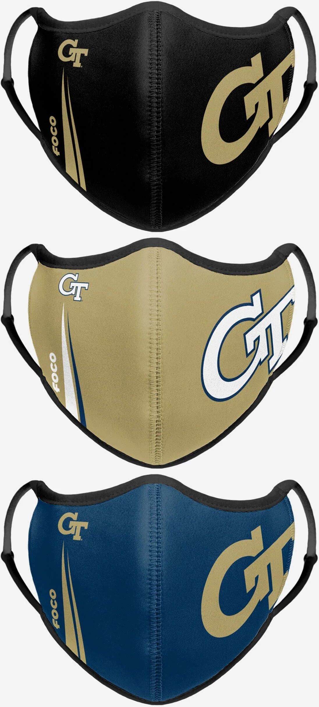 FOCO Georgia Tech Yellow Jackets Sport 3 Pack Face Cover - Unisex