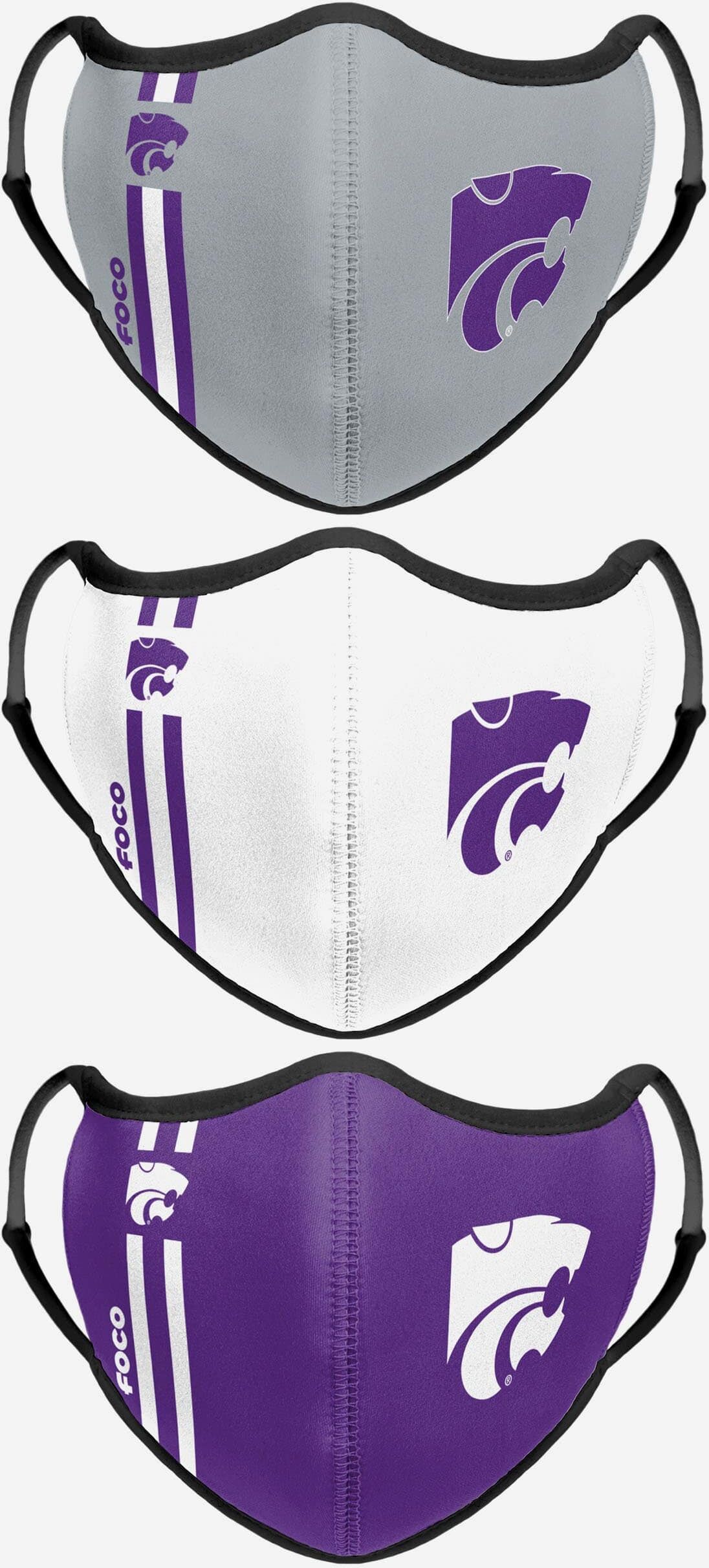 FOCO Kansas State Wildcats Original Sport 3 Pack Face Cover - Unisex