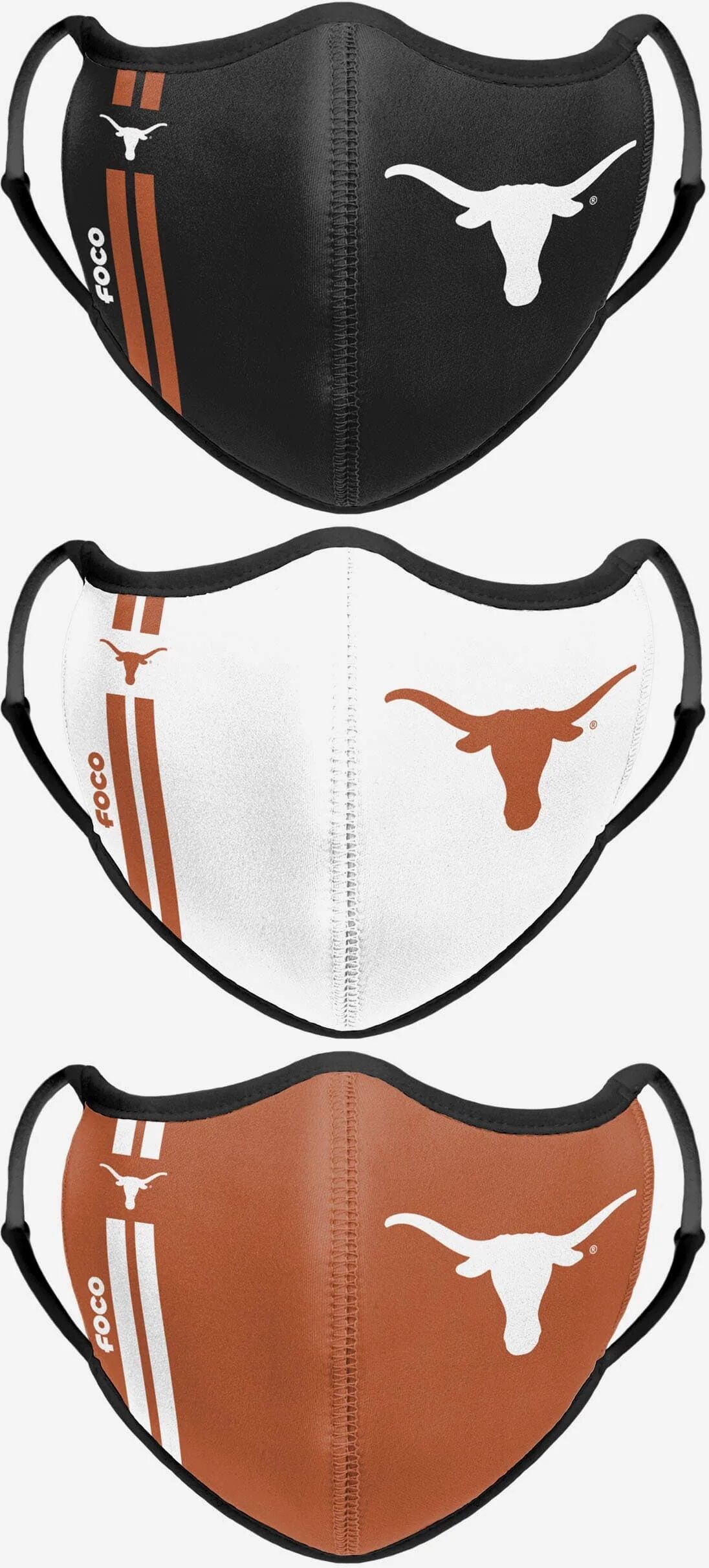 FOCO Texas Longhorns Sport 3 Pack Face Cover - Unisex