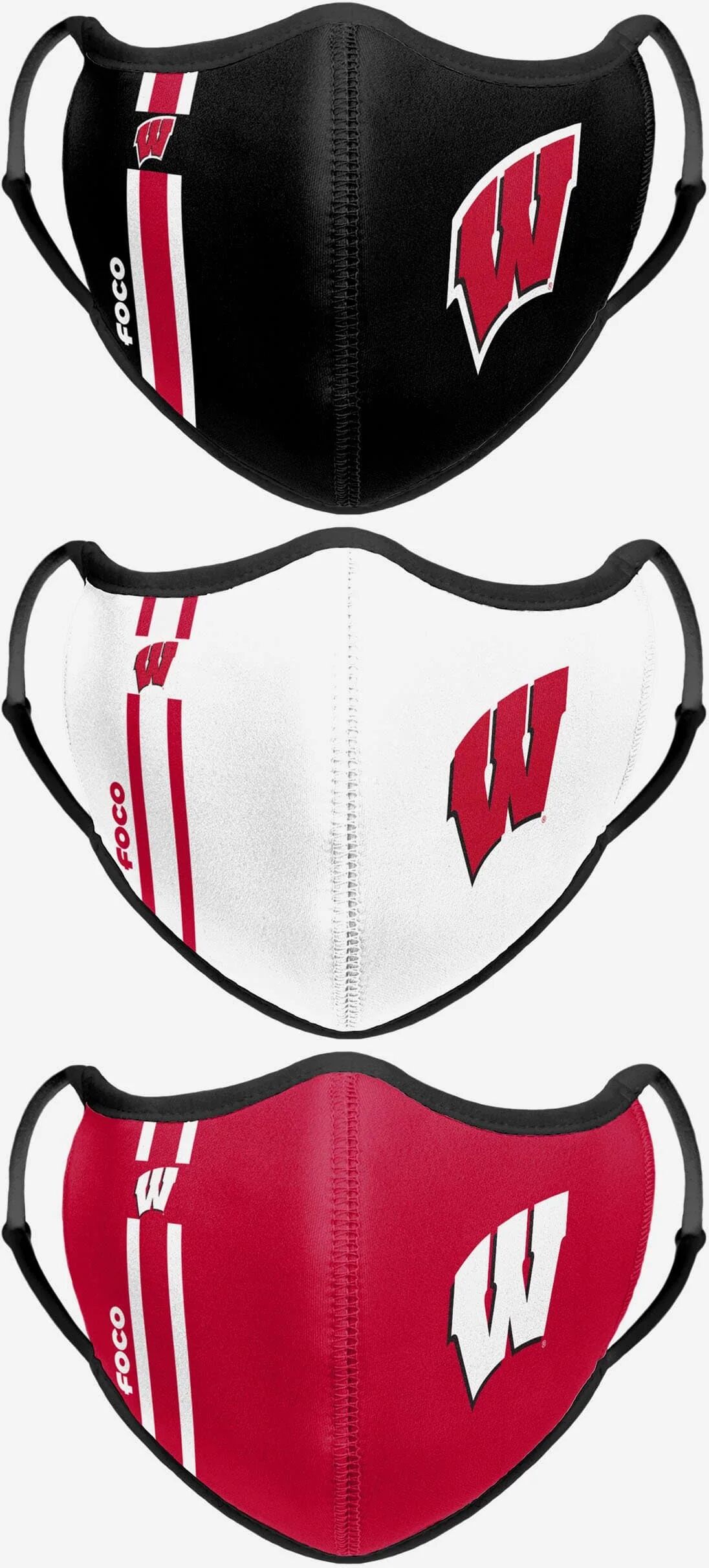 FOCO Wisconsin Badgers Sport 3 Pack Face Cover - Unisex