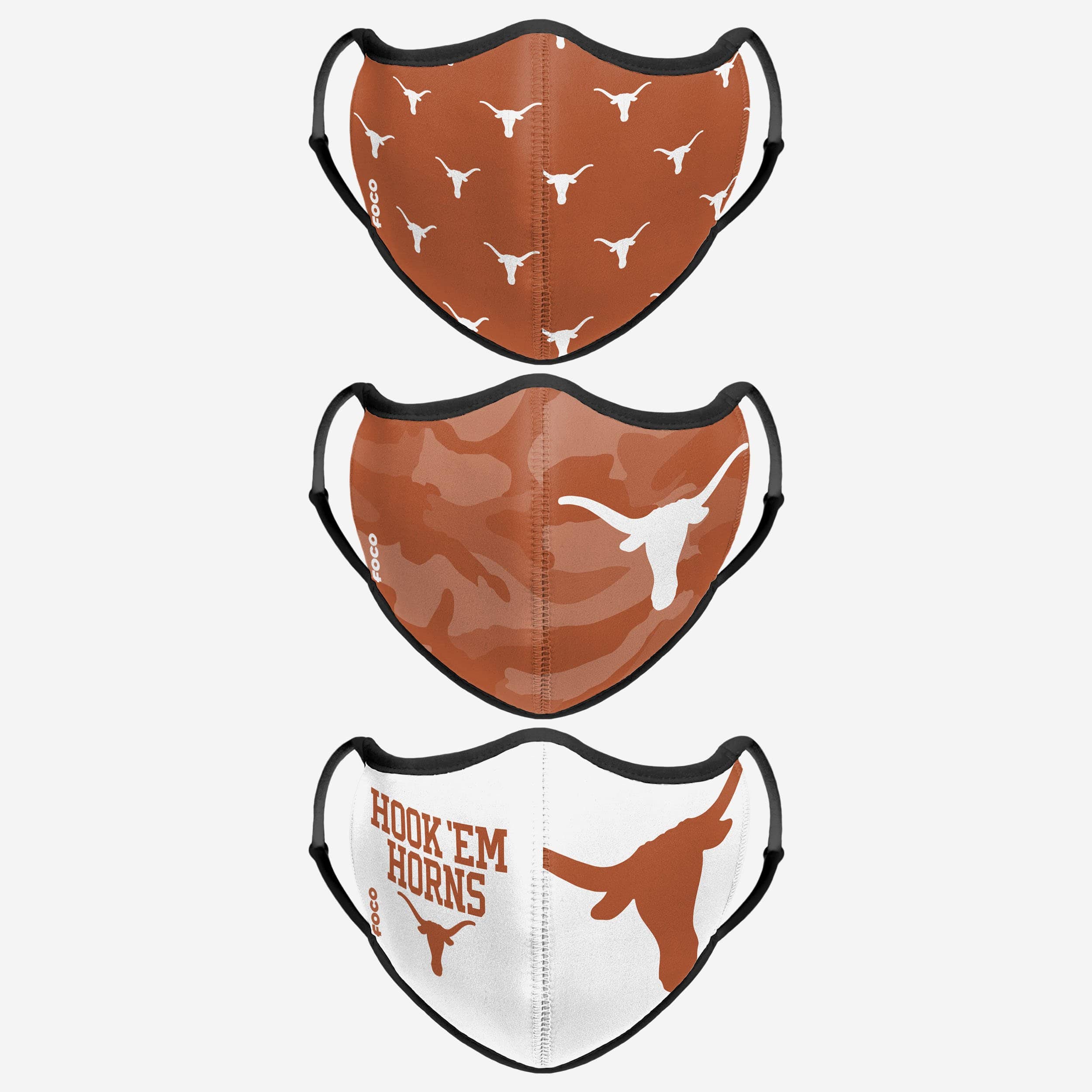 FOCO Texas Longhorns Thematic Sport 3 Pack Face Cover - Unisex