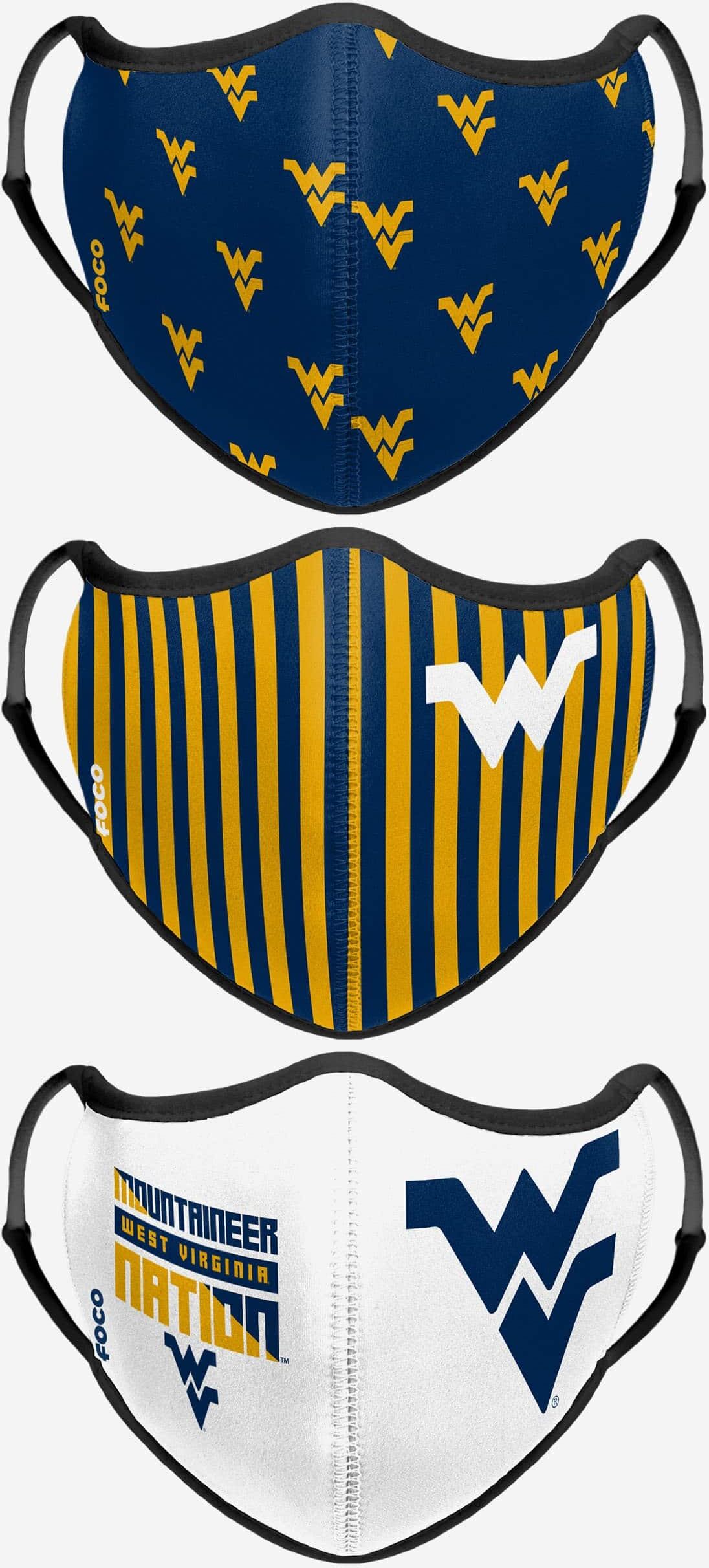 FOCO West Virginia Mountaineers Thematic Sport 3 Pack Face Cover - Unisex