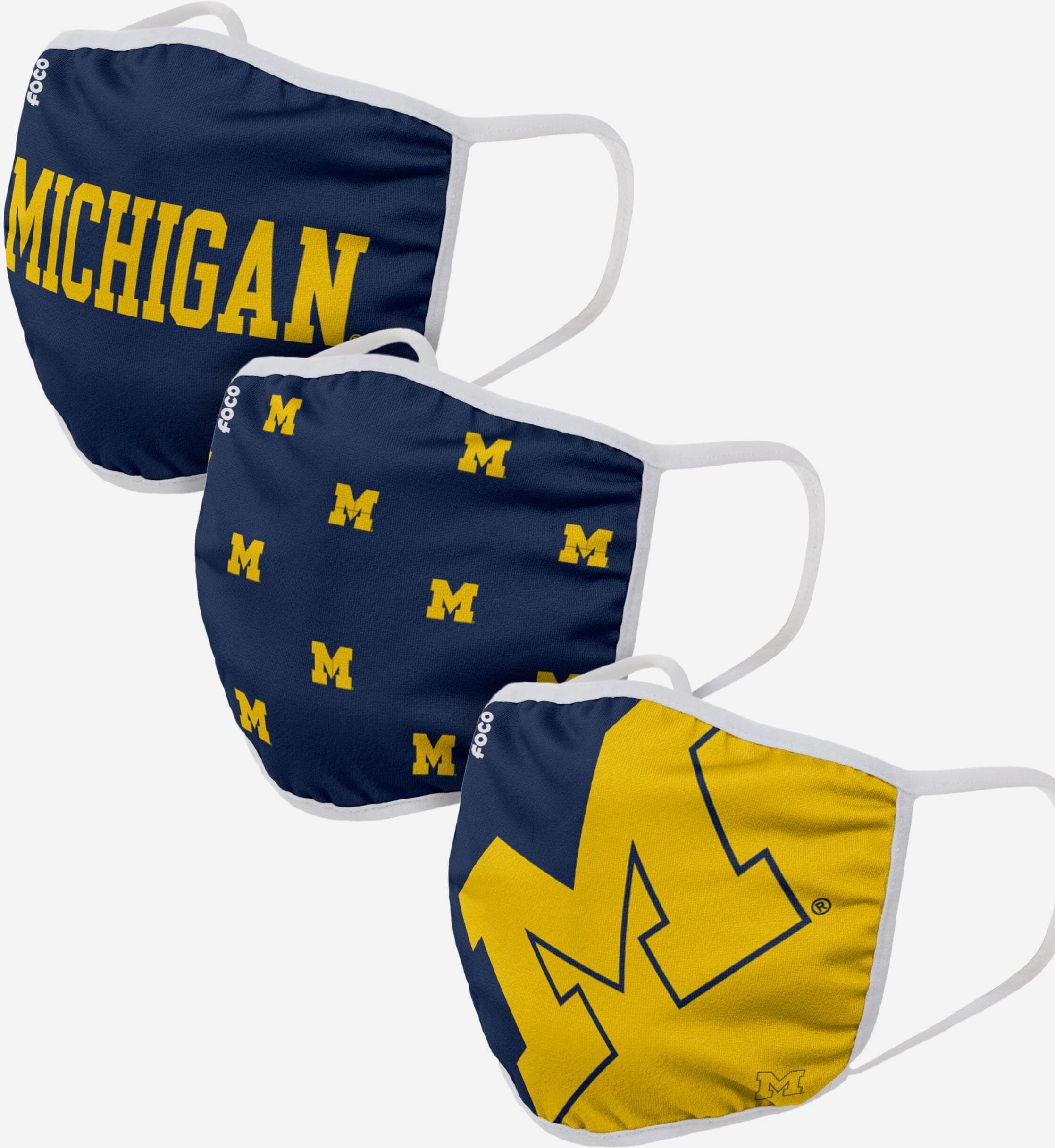 FOCO Michigan Wolverines Team 3 Pack Face Cover - Youth - Unisex