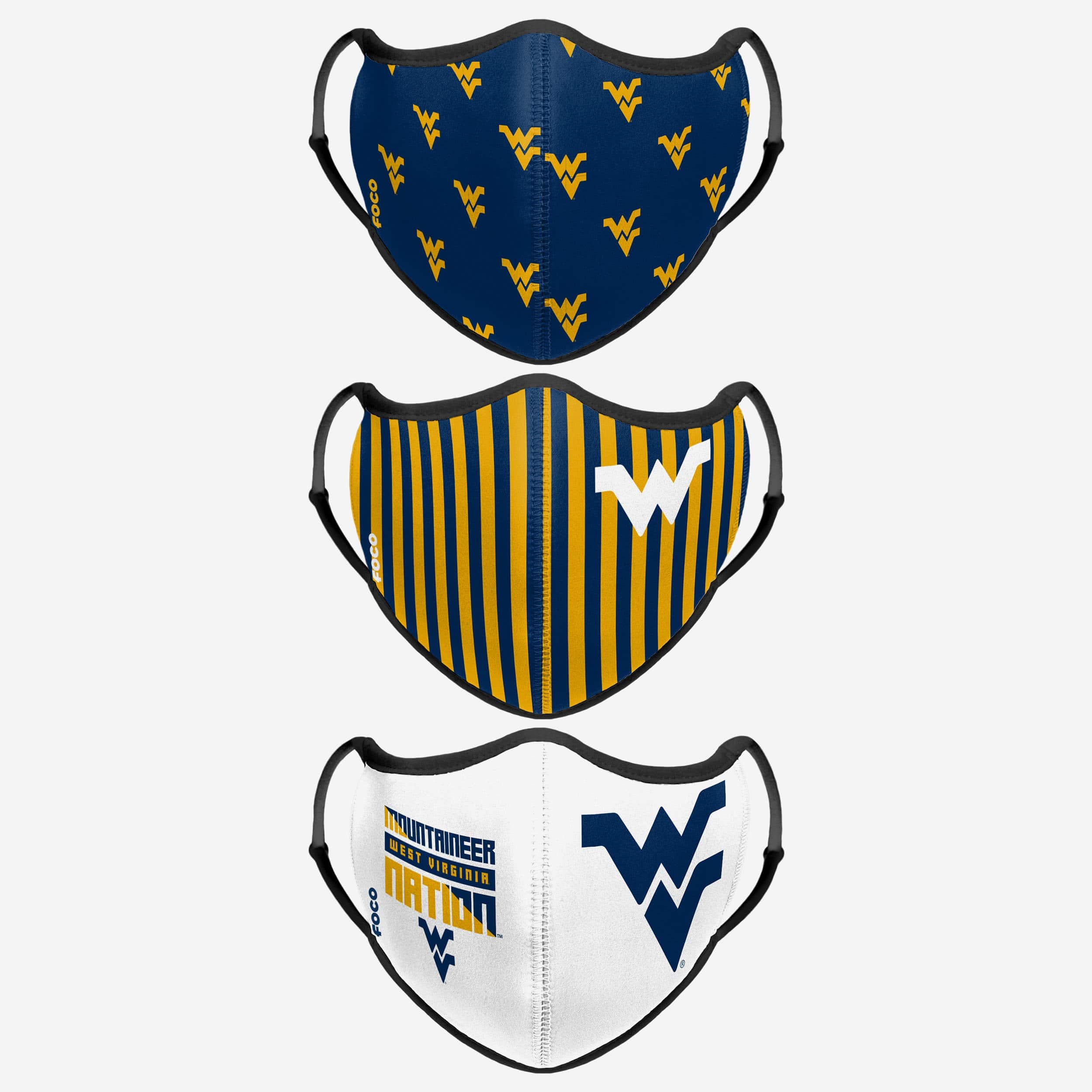 FOCO West Virginia Mountaineers Thematic Sport 3 Pack Face Cover - Unisex