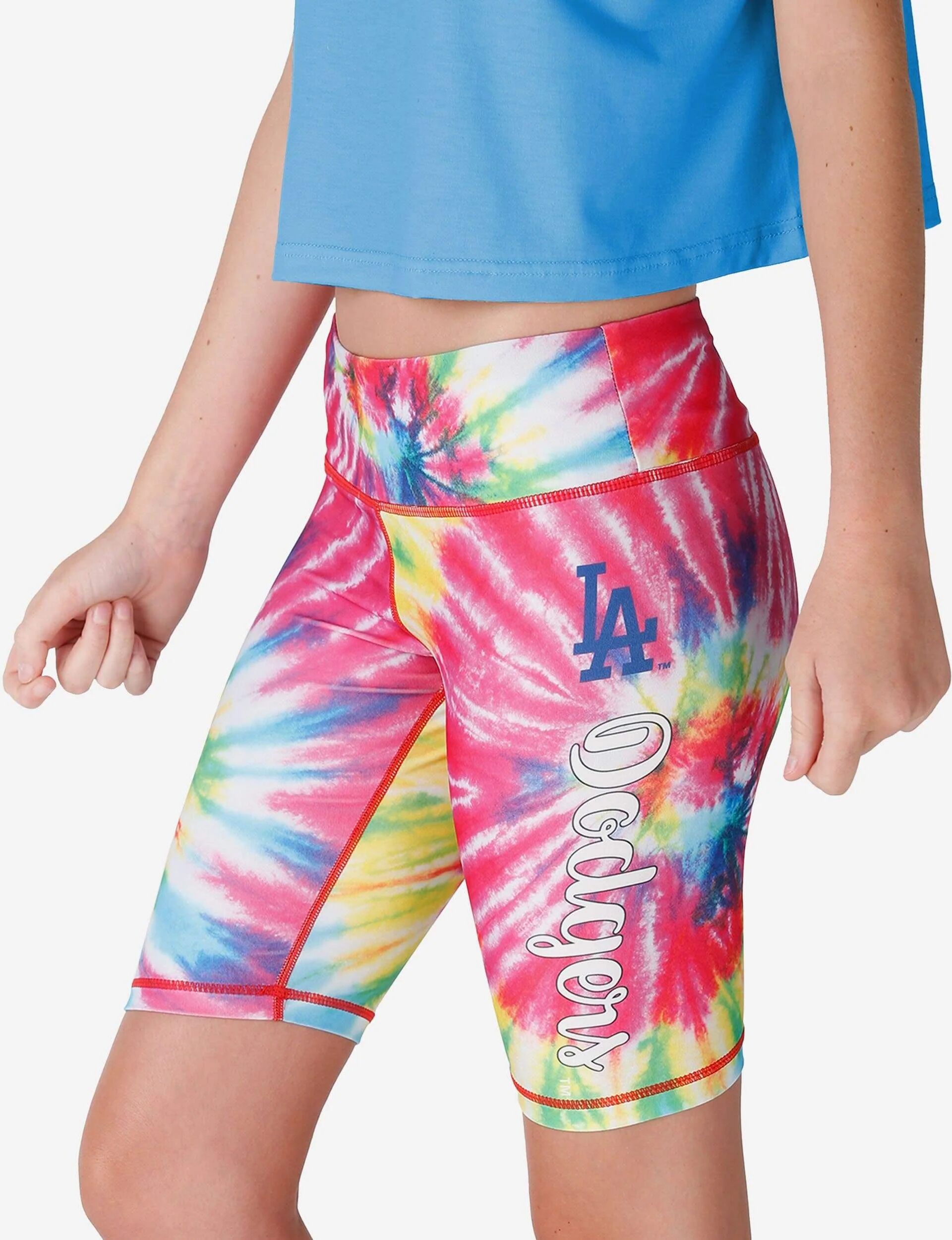 FOCO Los Angeles Dodgers Womens Tie-Dye Bike Shorts - S - Women