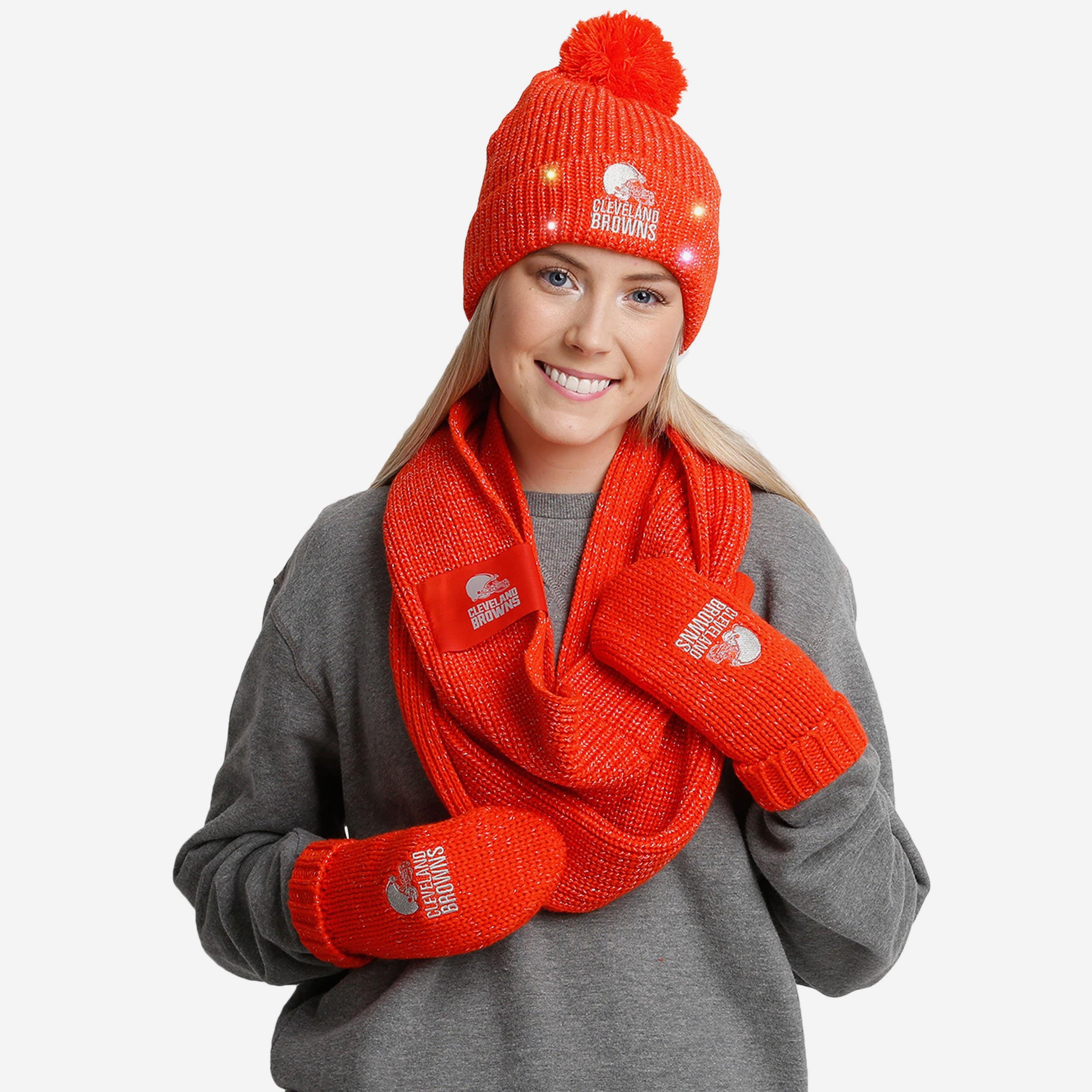 FOCO Cleveland Browns Womens Glitter Knit Cold Weather Set - Women