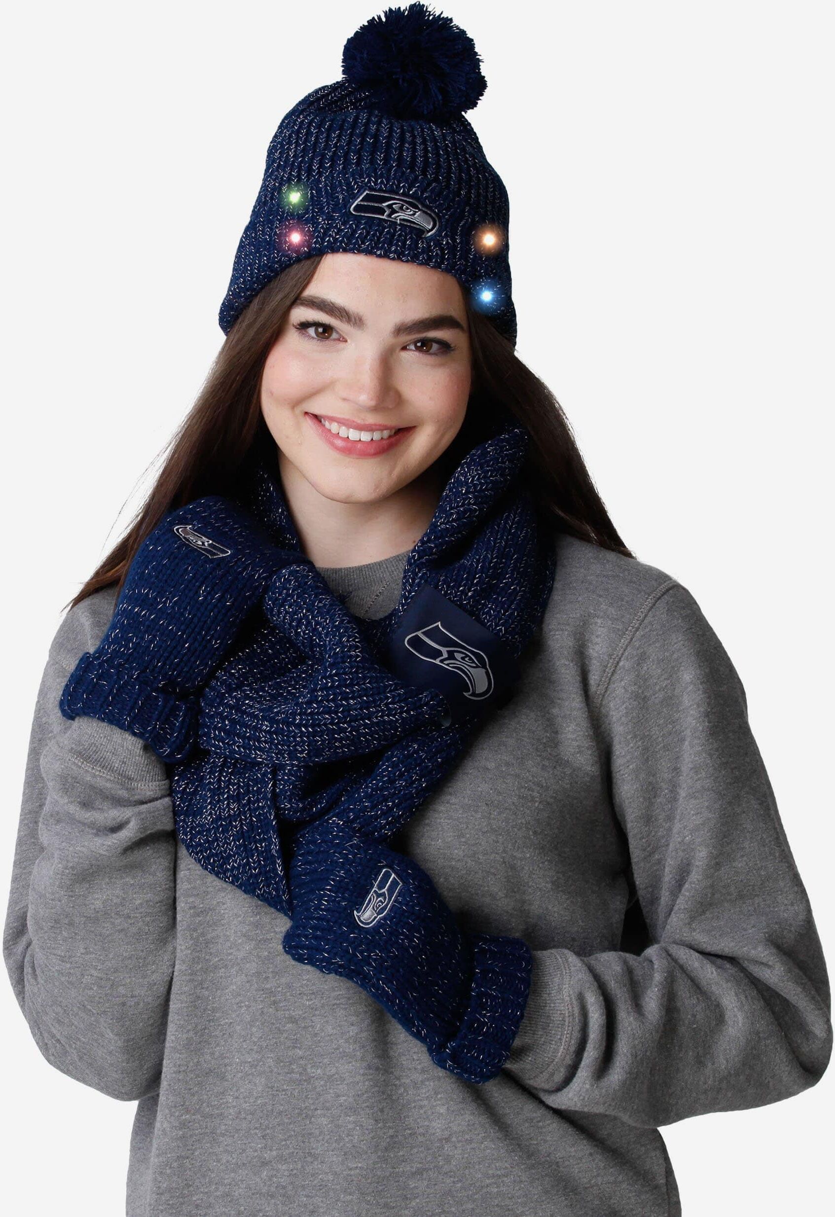 FOCO Seattle Seahawks Womens Glitter Knit Cold Weather Set - Women